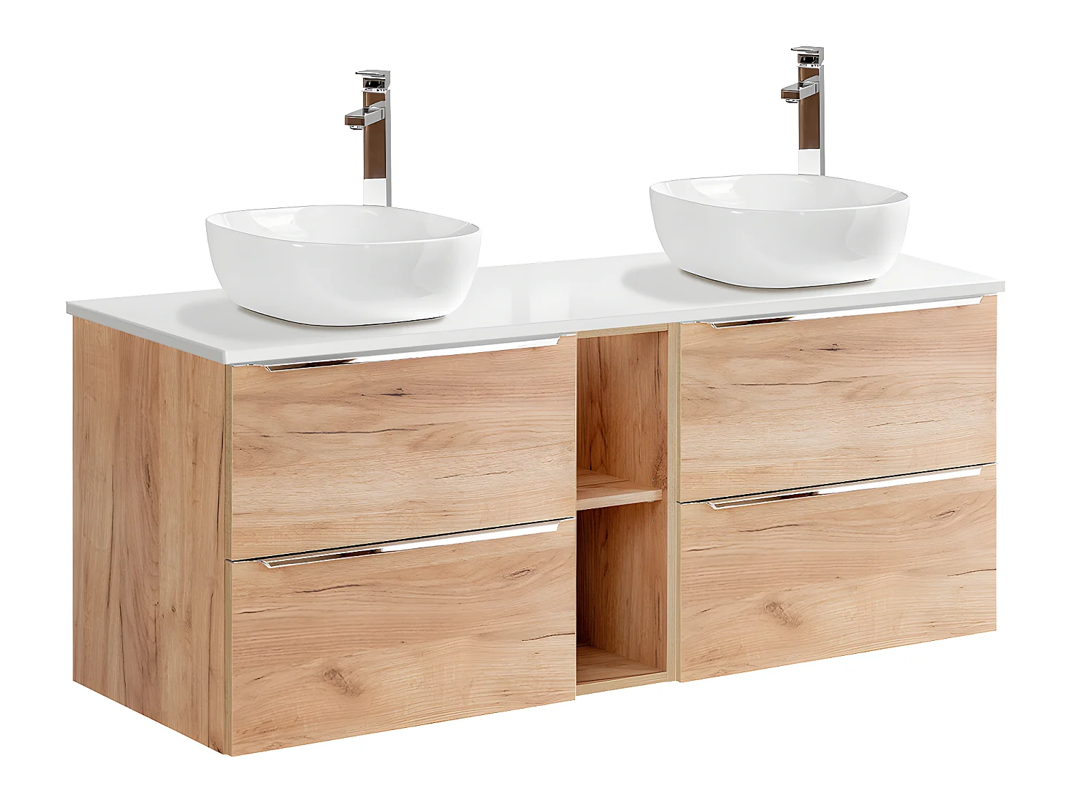 Meuble double vasque 140cm 2 niches April Bois et Blanc