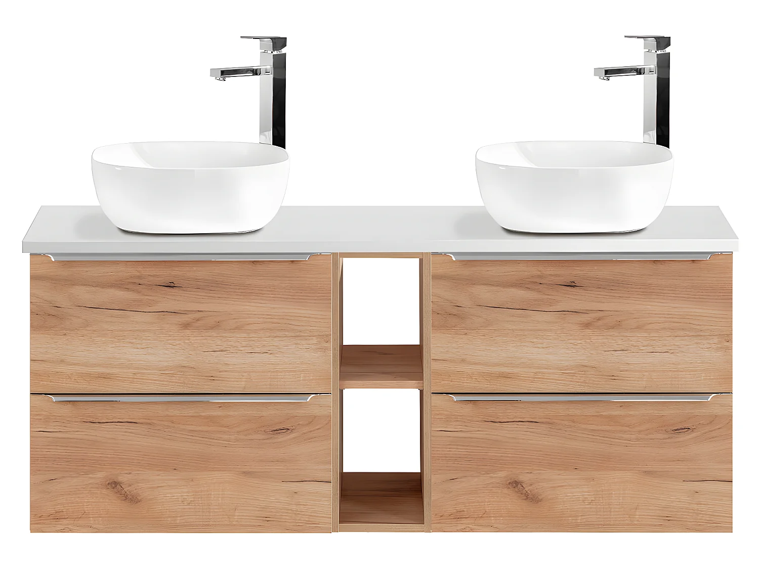 Meuble double vasque 140cm 2 niches April Bois et Blanc