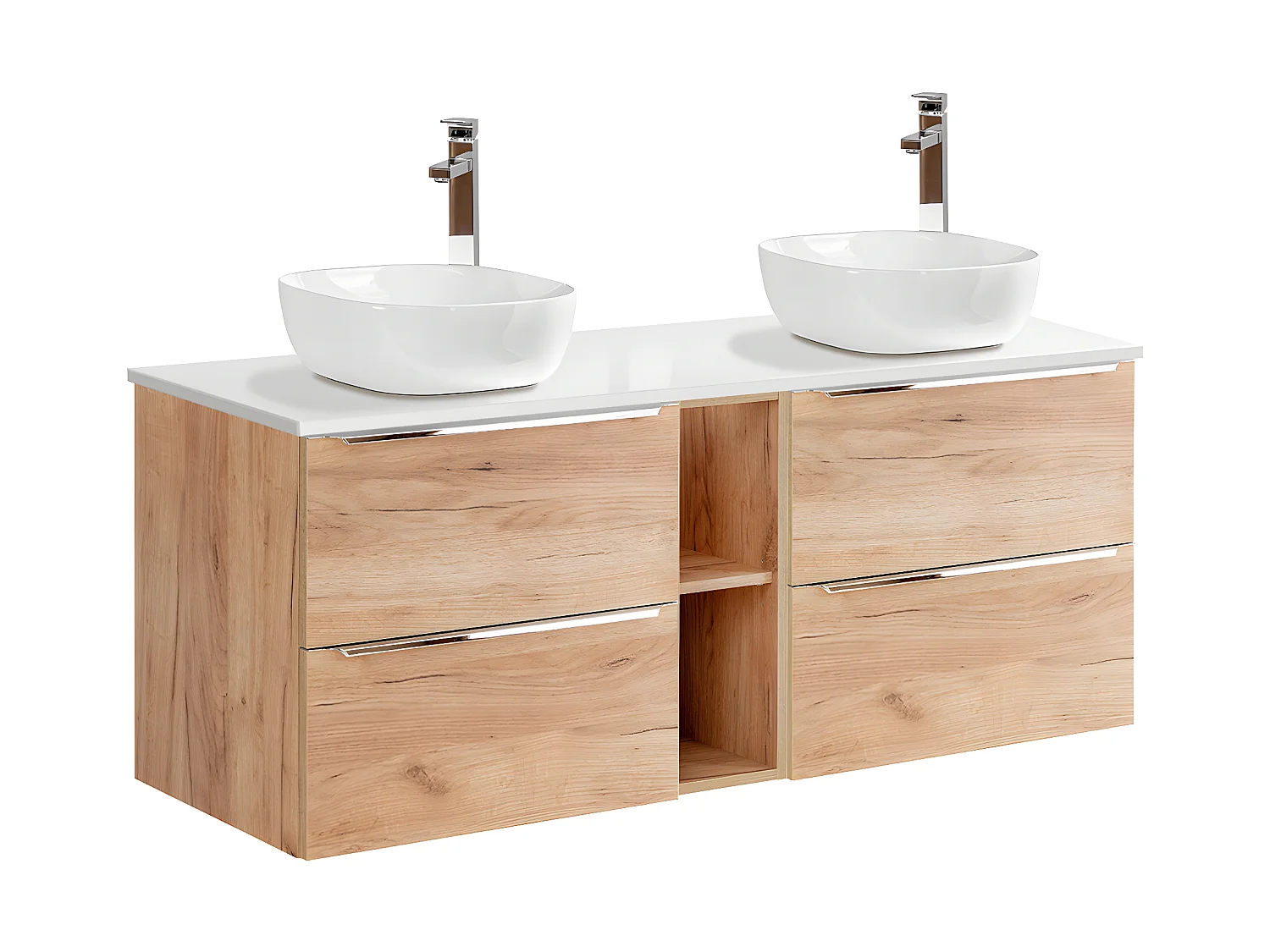 Meuble double vasque 140cm 2 niches April Bois et Blanc