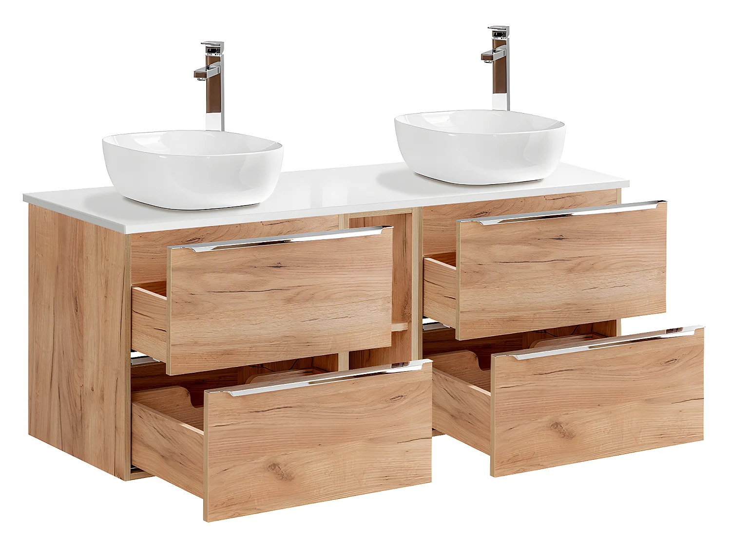 Dubbele wastafel 140cm 2 nissen April Hout en Wit