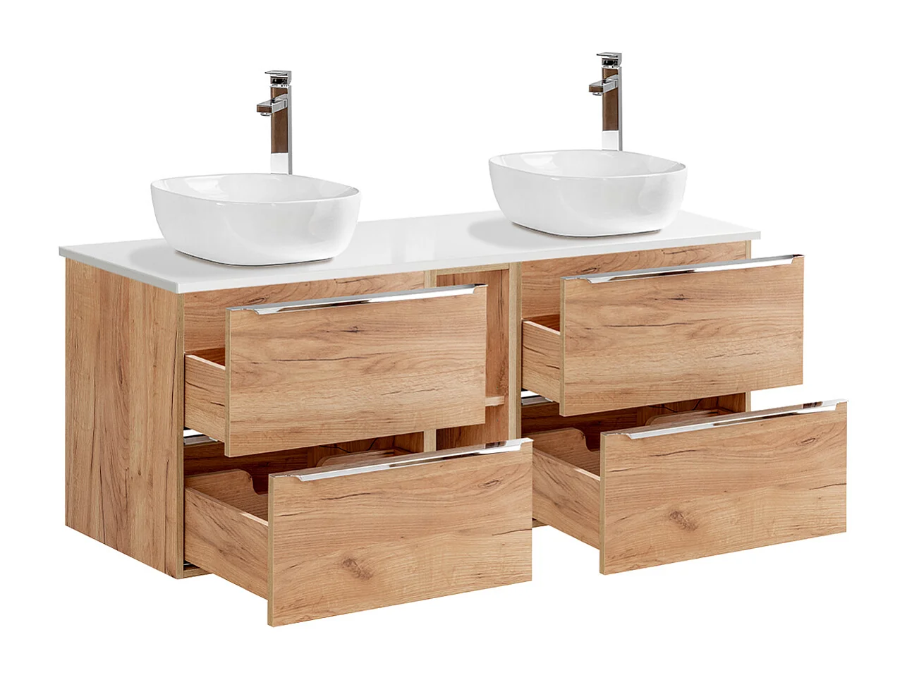 Meuble double vasque 140cm 2 niches April Bois et Blanc