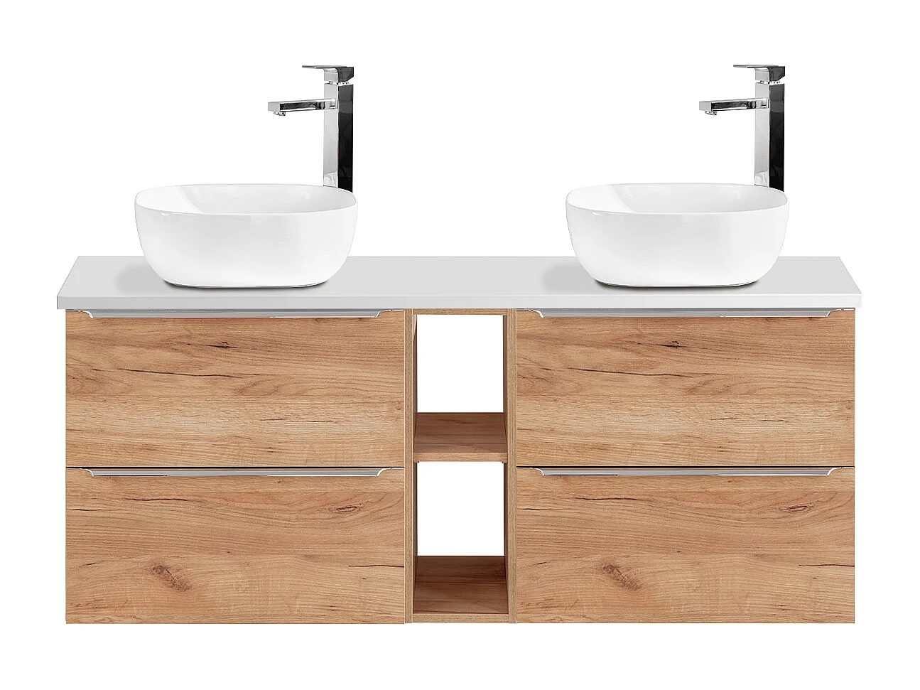Meuble double vasque 140cm 2 niches April Bois et Blanc