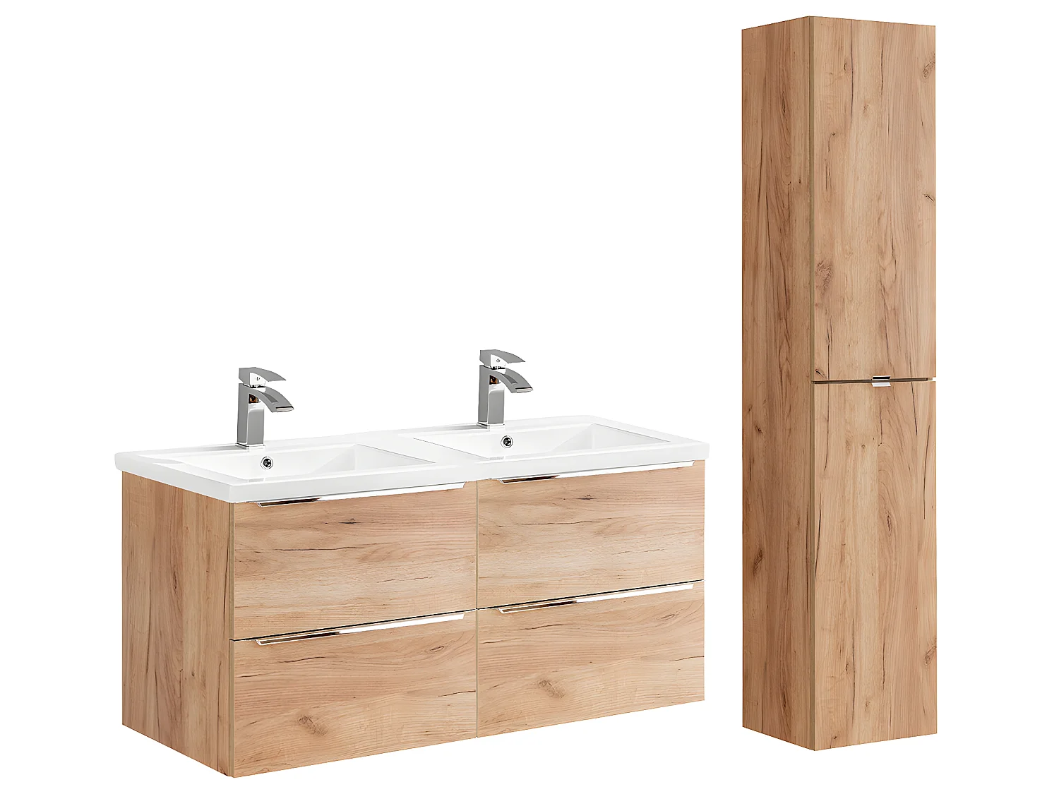 Ensemble meuble double vasque encastrée 120cm et colonne April Bois