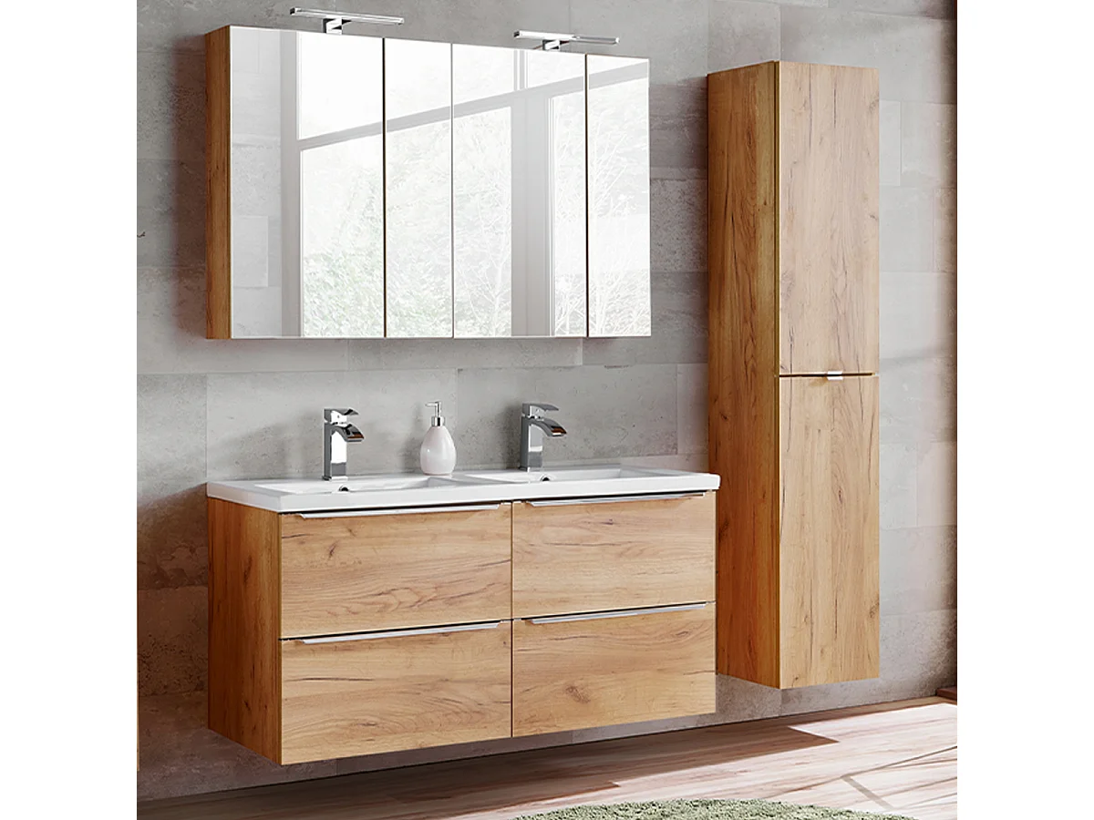 Ensemble meuble double vasque encastrée 120cm et colonne April Bois