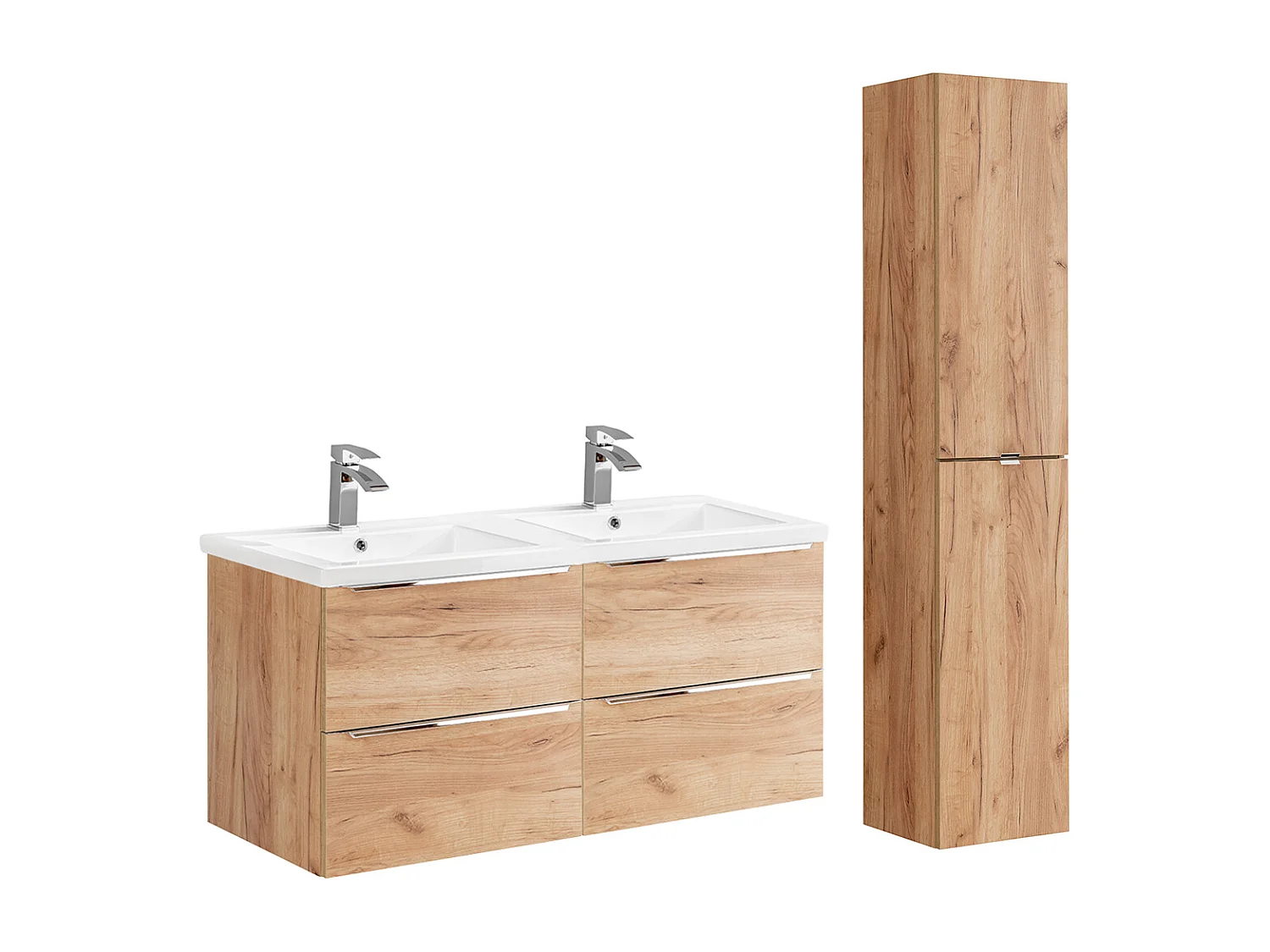Ensemble meuble double vasque encastrée 120cm et colonne April Bois