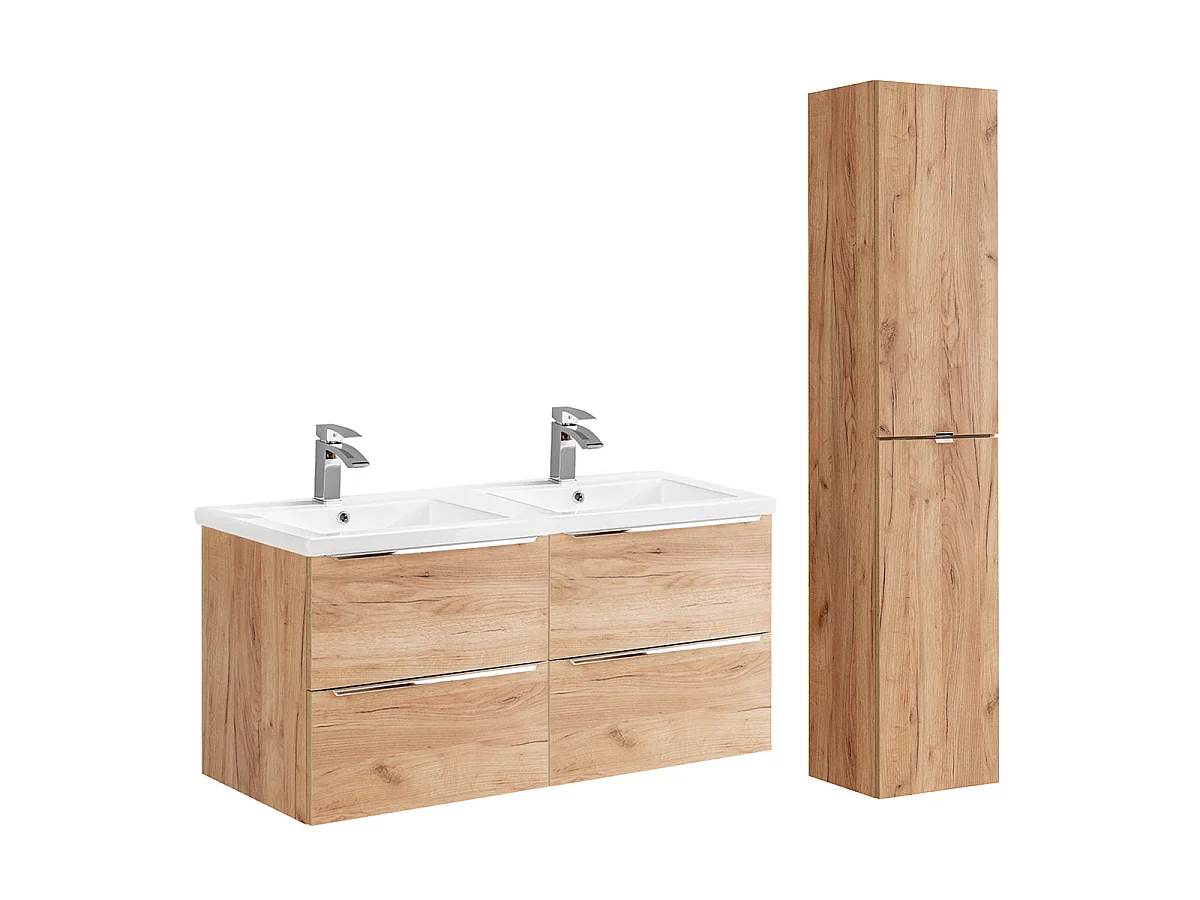 Ensemble meuble double vasque encastrée 120cm et colonne April Bois
