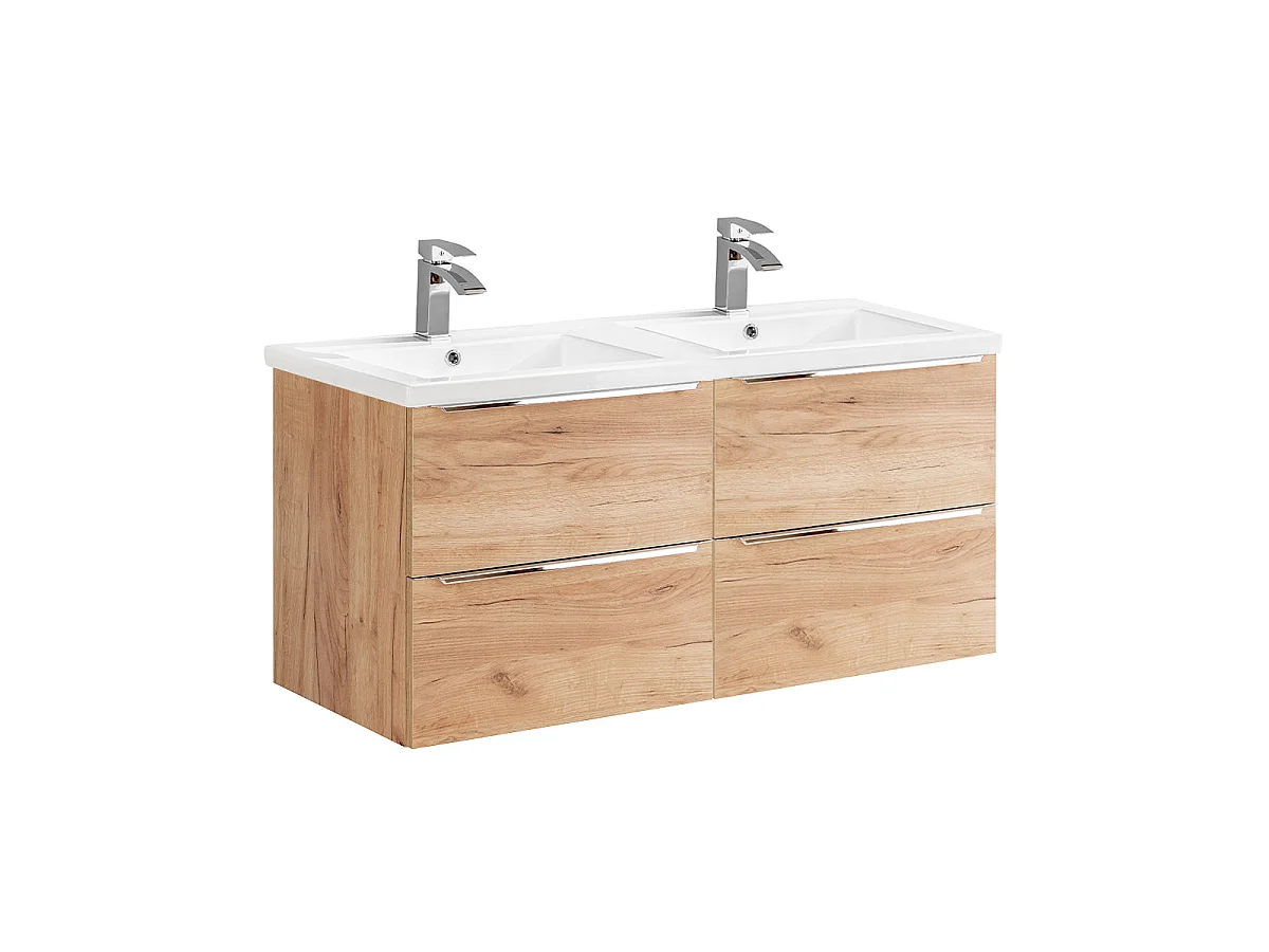 Ensemble meuble double vasque encastrée 120cm et colonne April Bois