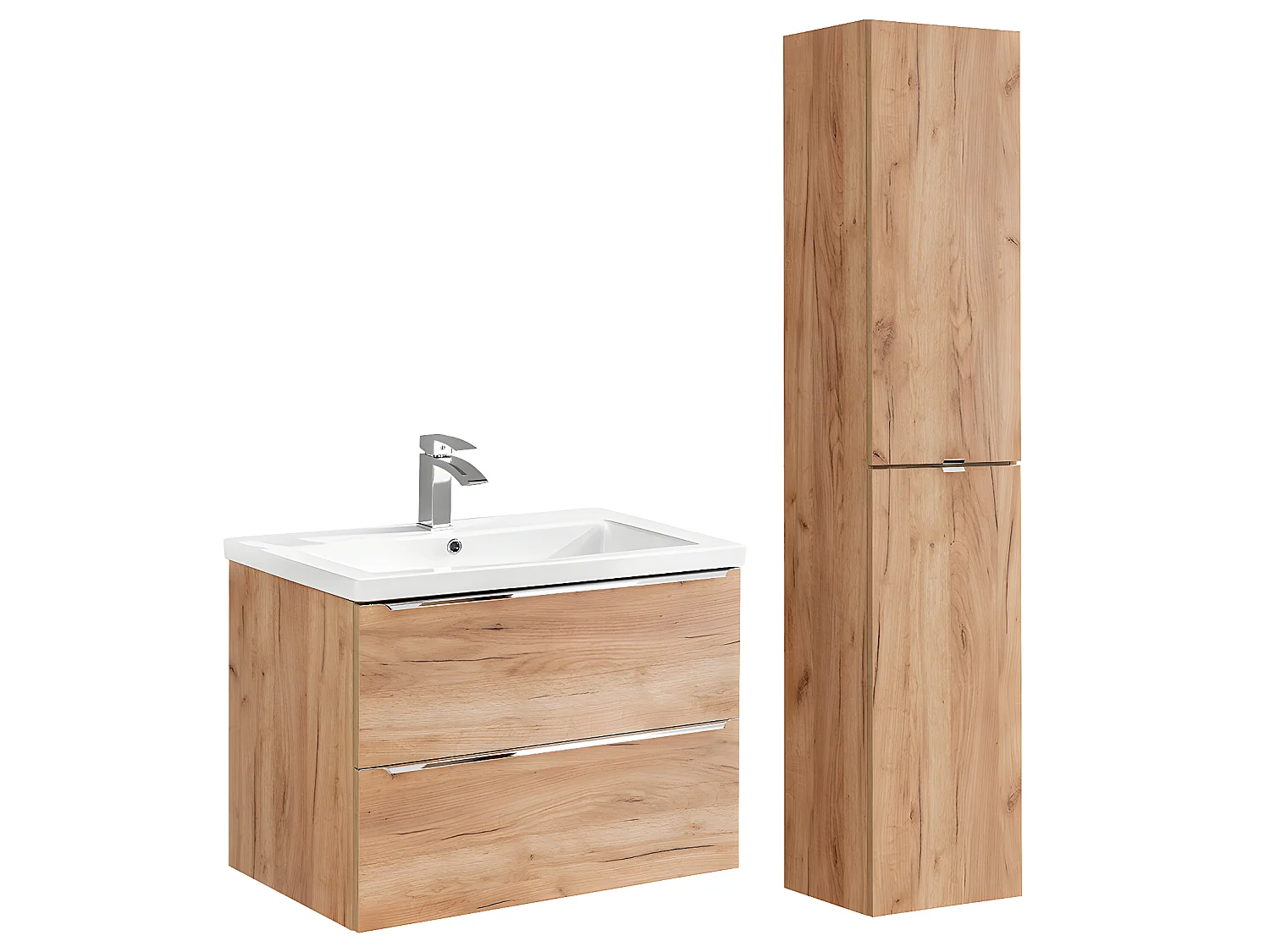 Ensemble meuble simple vasque encastrée 80cm et colonne April Bois