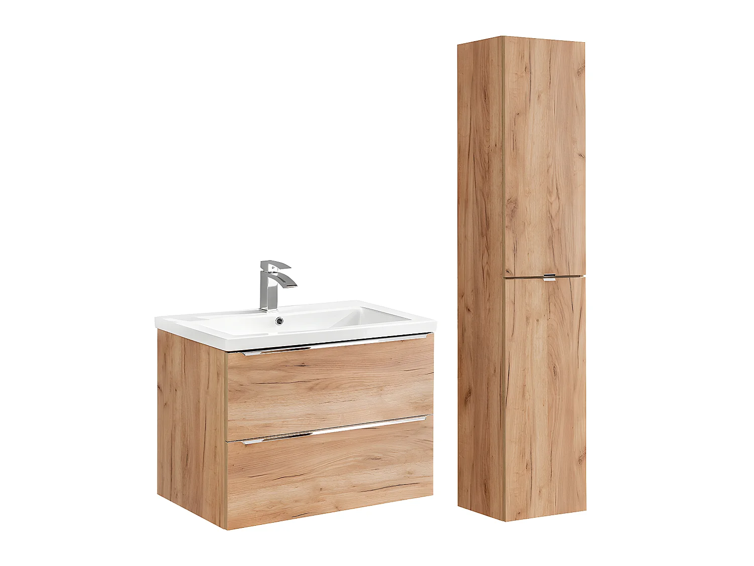 Ensemble meuble simple vasque encastrée 80cm et colonne April Bois