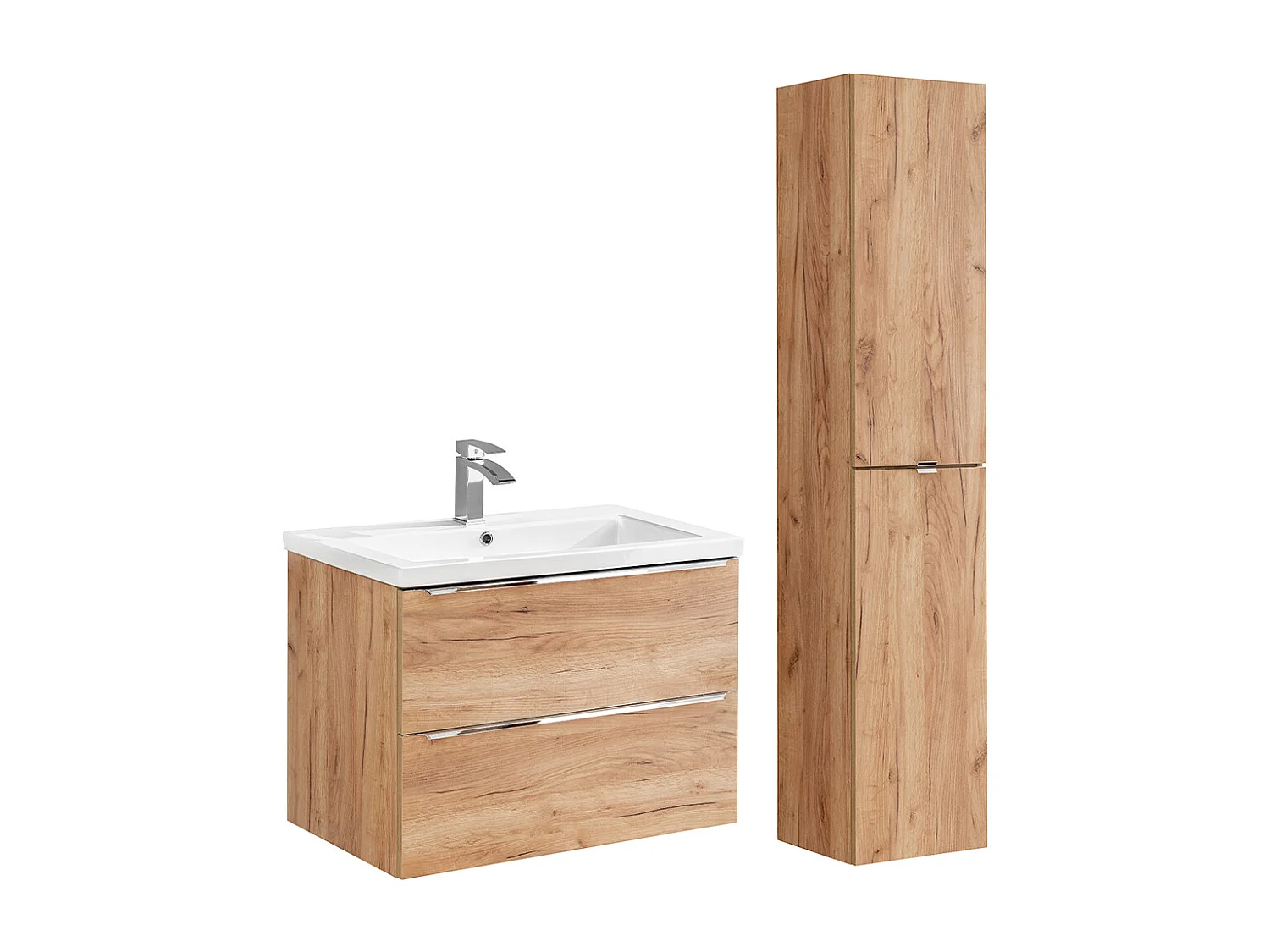 Ensemble meuble simple vasque encastrée 80cm et colonne April Bois
