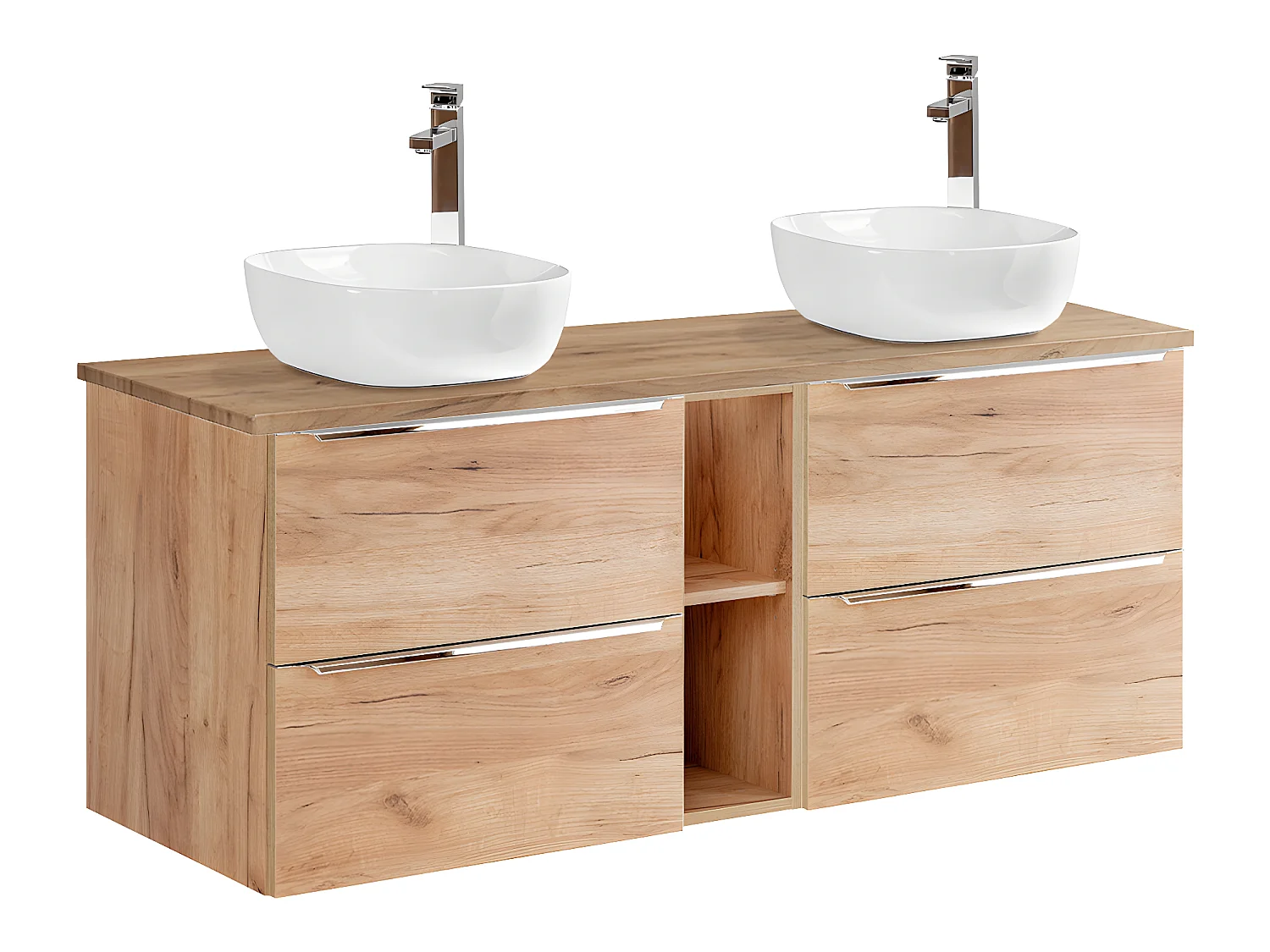 Ensemble meuble double vasque 140cm 2 niches et colonne April Bois