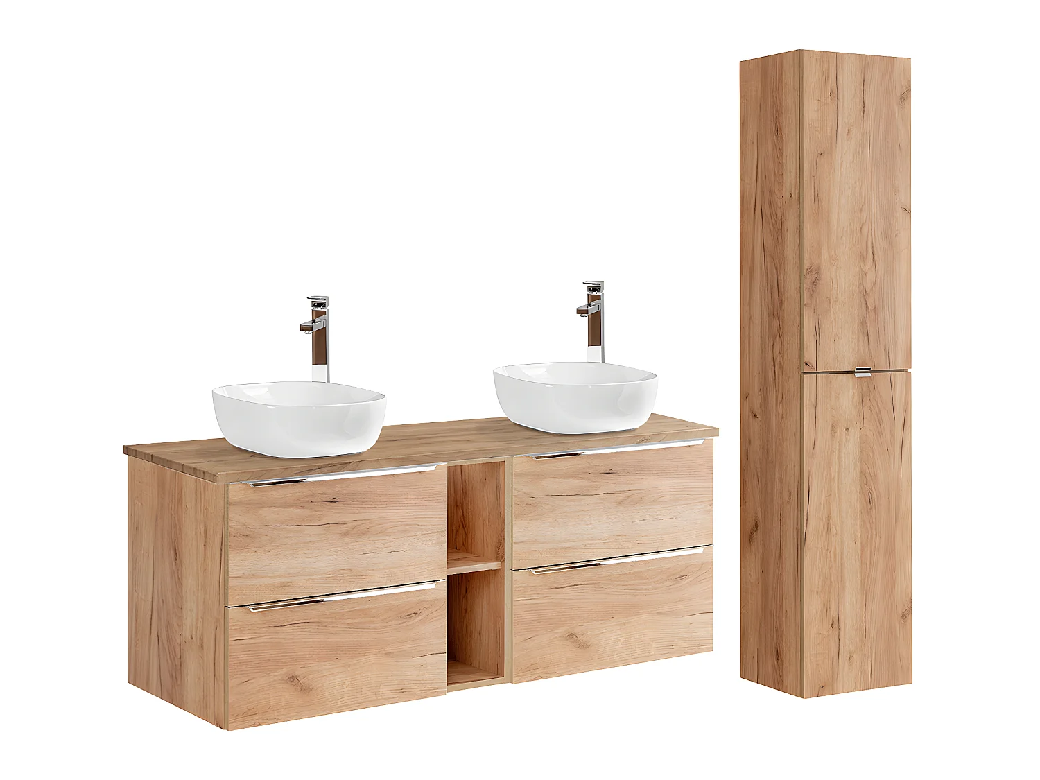 Ensemble meuble double vasque 140cm 2 niches et colonne April Bois