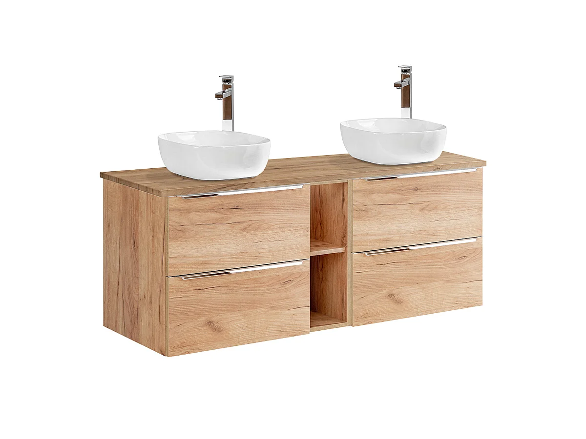 Dubbele wastafel 140cm 2 nissen en kolom April Hout