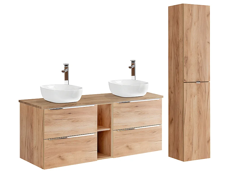 Ensemble meuble double vasque 140cm 2 niches et colonne April Bois