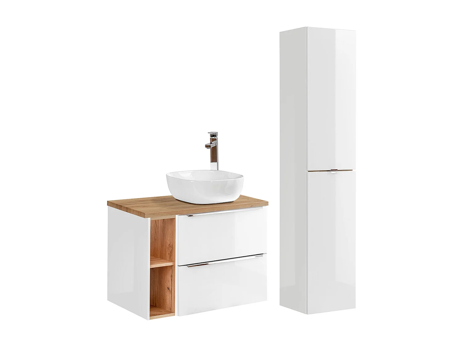 Ensemble meuble simple vasque 80cm 2 niches et colonne April Blanc et Bois