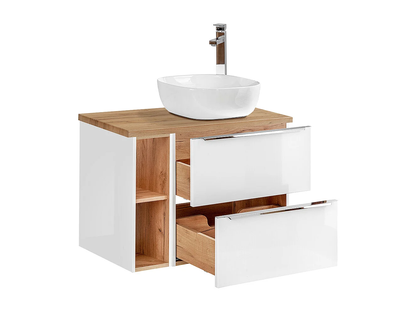 Ensemble meuble simple vasque 80cm 2 niches et colonne April Blanc et Bois
