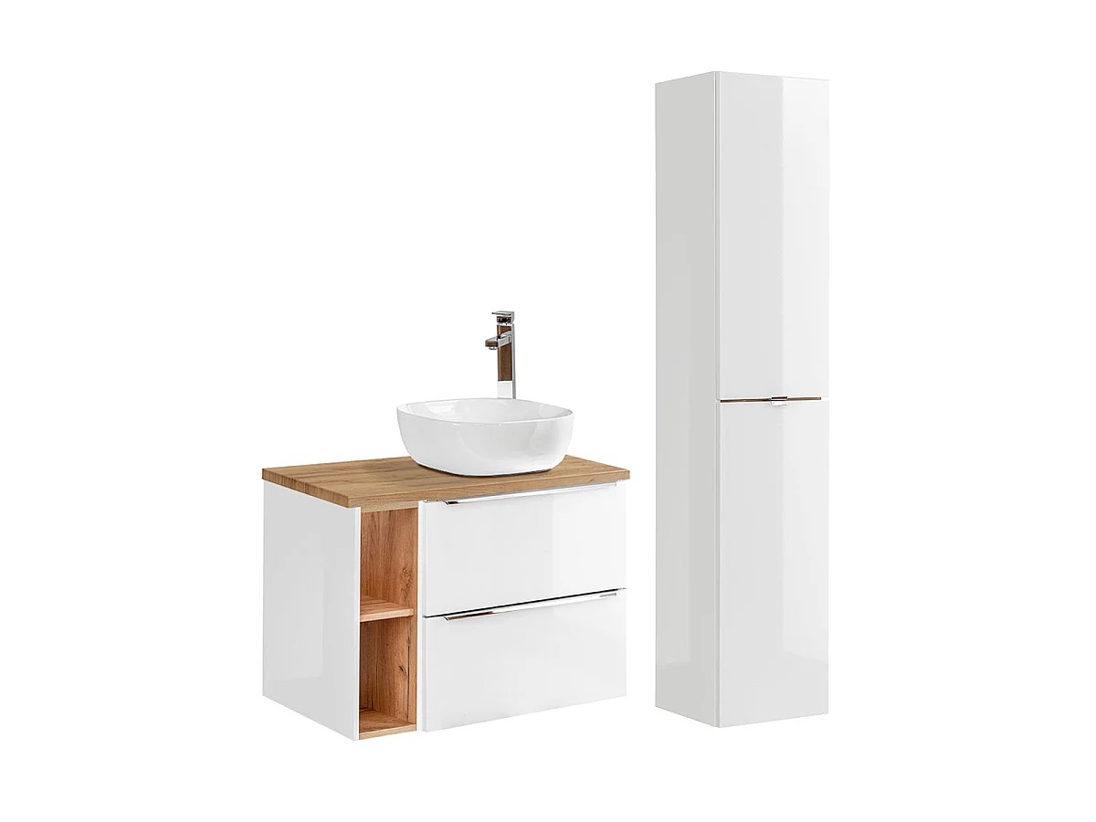 Ensemble meuble simple vasque 80cm 2 niches et colonne April Blanc et Bois