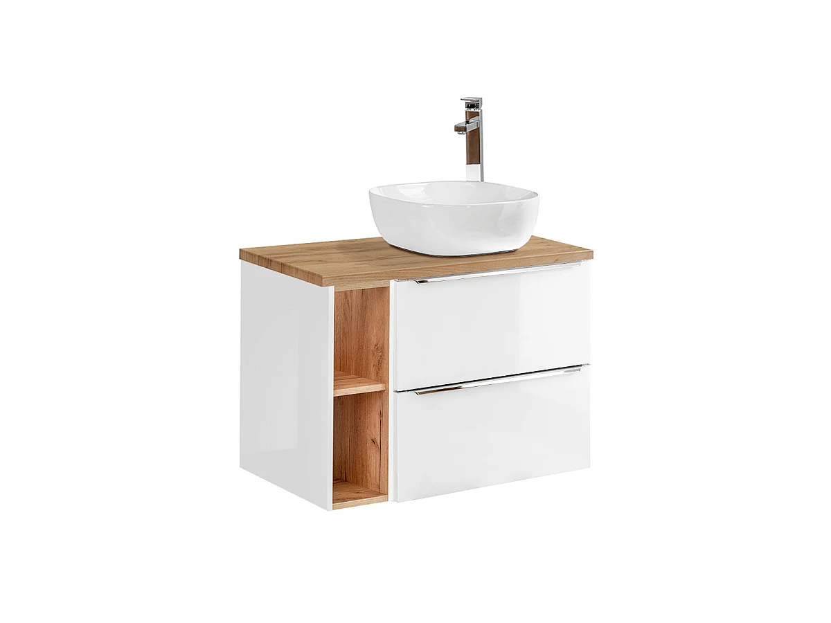 Ensemble meuble simple vasque 80cm 2 niches et colonne April Blanc et Bois