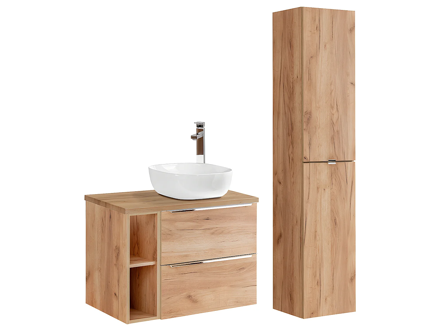 Enkele wastafel 80cm 2 nissen en kolom April Hout