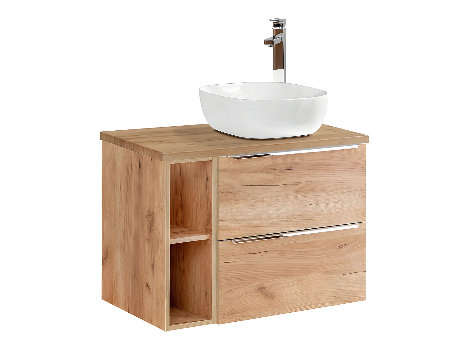 Enkele wastafel 80cm 2 nissen en kolom April Hout