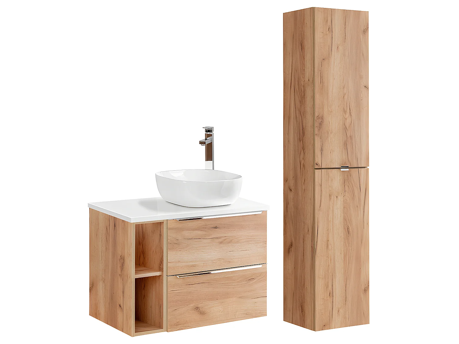 Ensemble meuble simple vasque 80cm 2 niches et colonne April Bois et Blanc