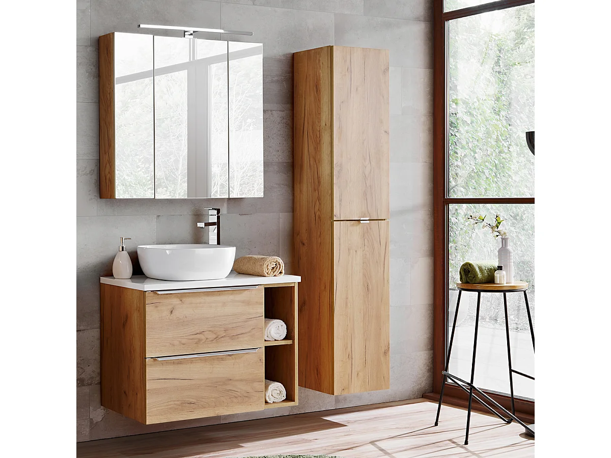 Ensemble meuble simple vasque 80cm 2 niches et colonne April Bois et Blanc