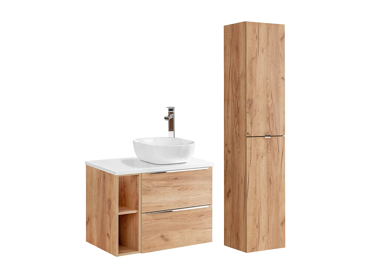 Ensemble meuble simple vasque 80cm 2 niches et colonne April Bois et Blanc