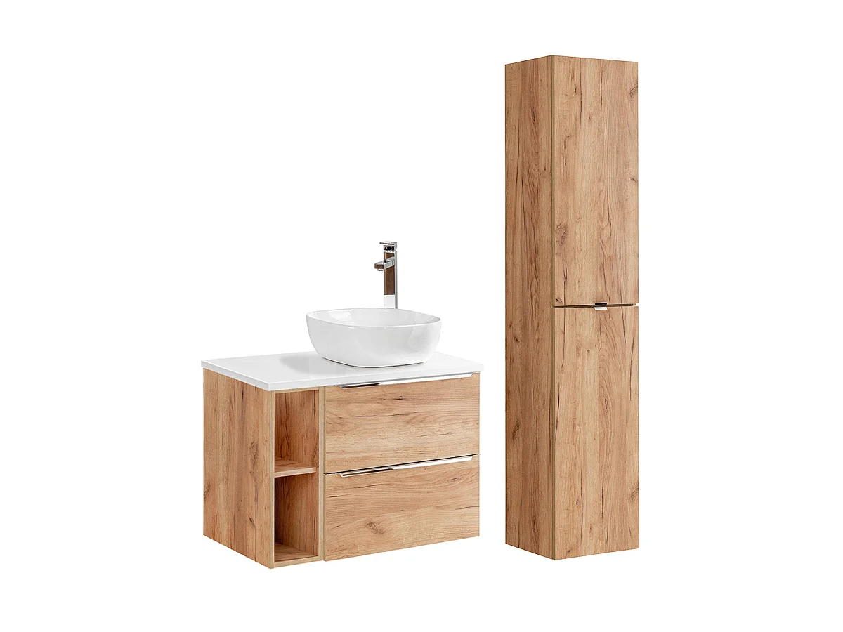 Ensemble meuble simple vasque 80cm 2 niches et colonne April Bois et Blanc