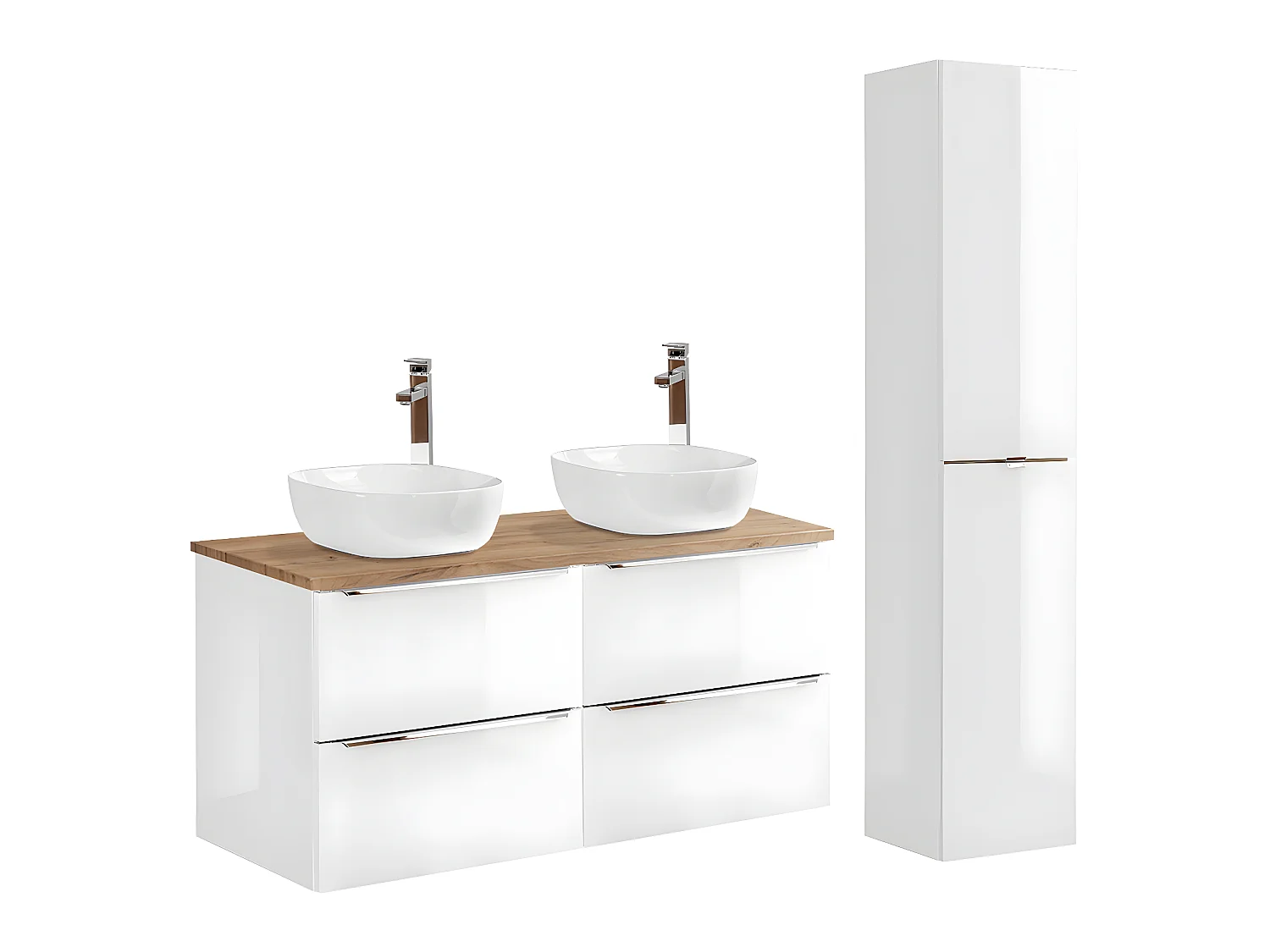 Ensemble meuble double vasque 120cm et colonne April Blanc et Bois