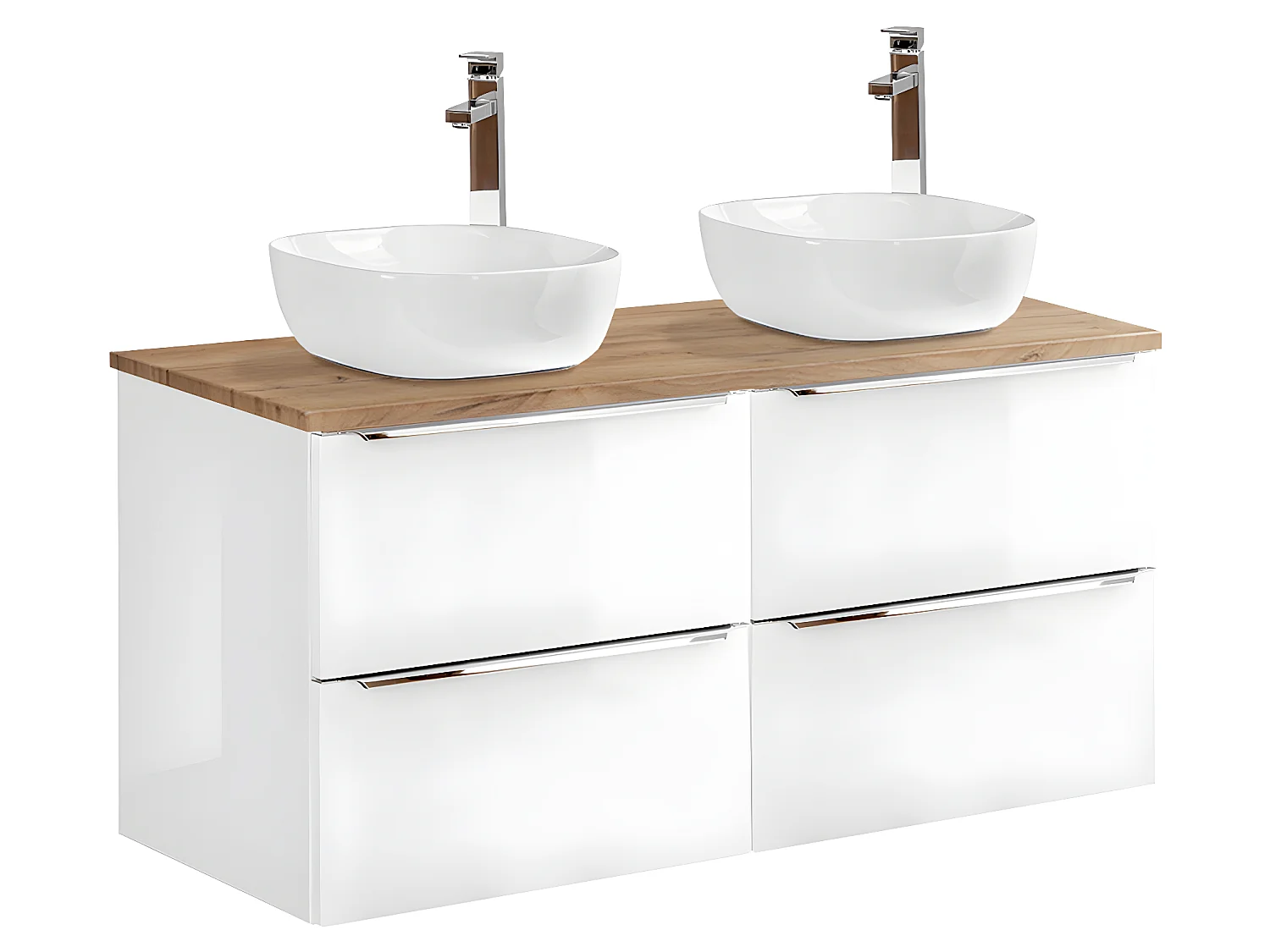Conjunto mueble lavabo doble 120cm y columna April Blanco y Madera