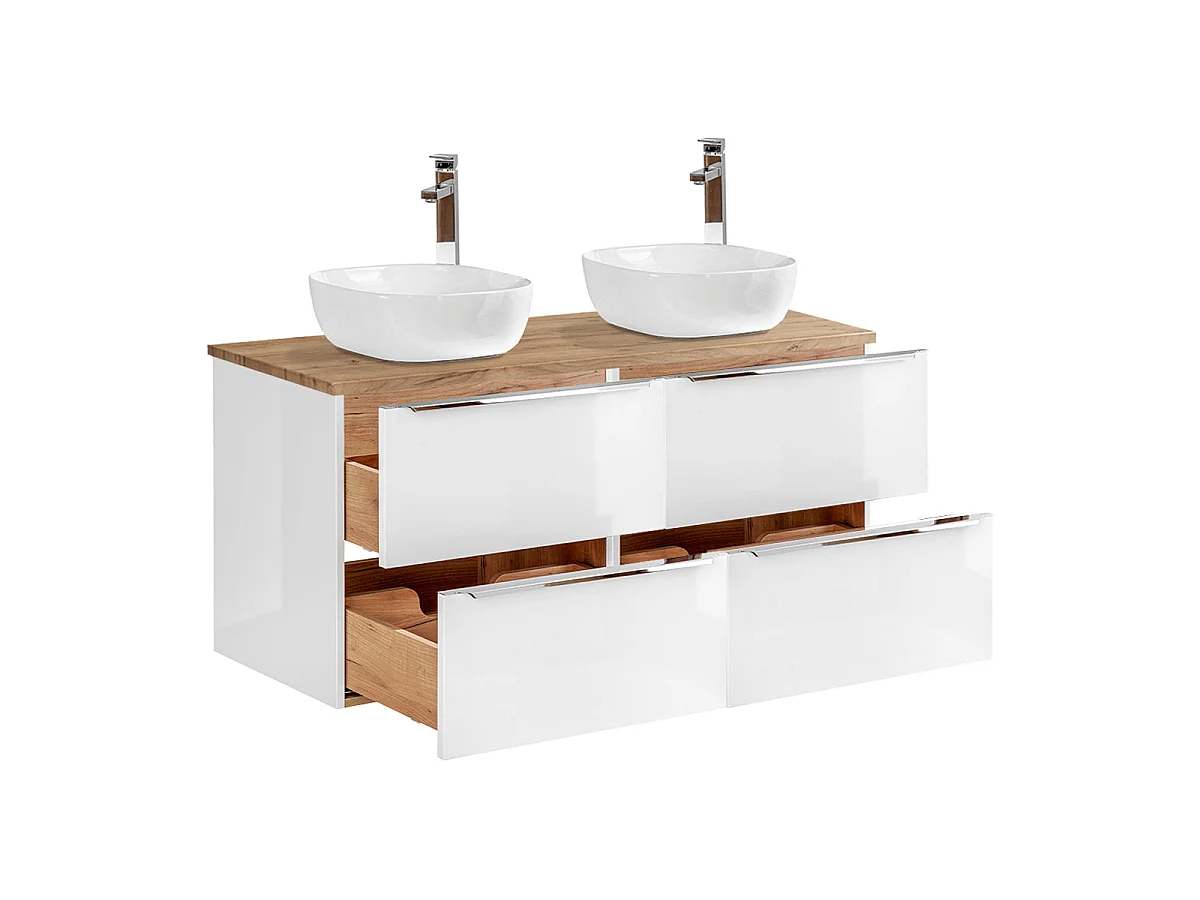 Ensemble meuble double vasque 120cm et colonne April Blanc et Bois