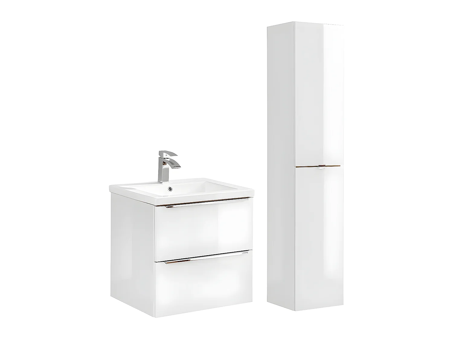 Ensemble meuble simple vasque encastrée 60cm et colonne April Blanc