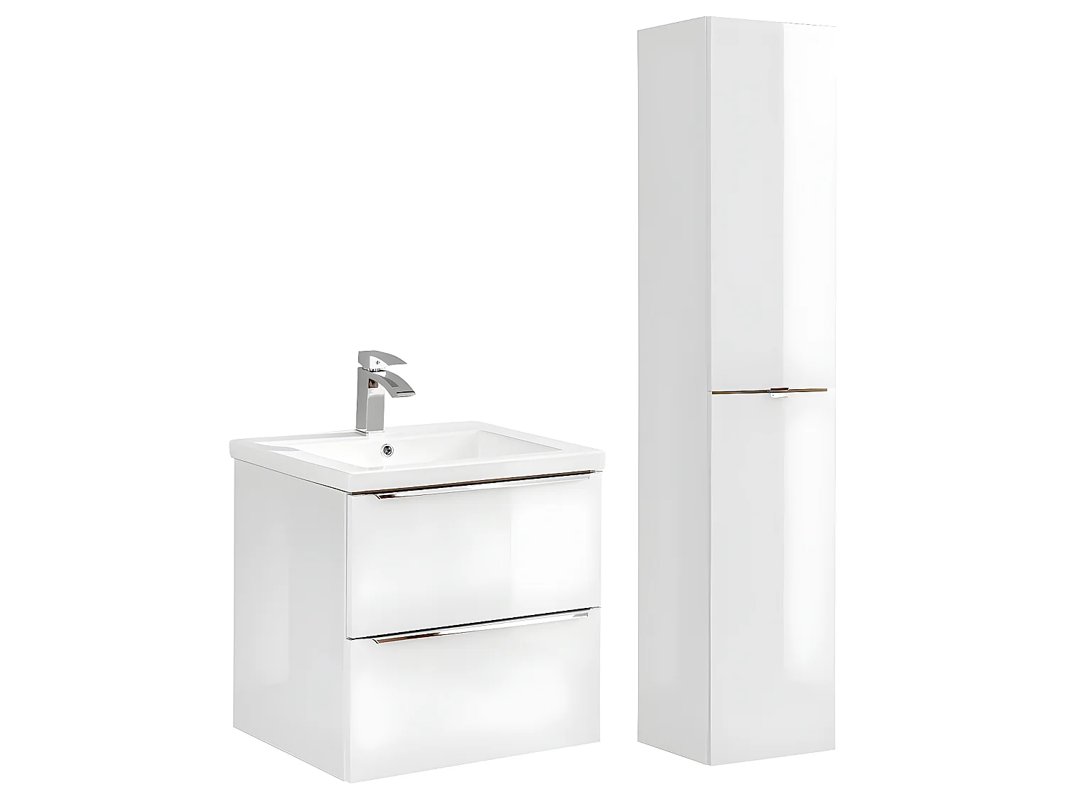 Conjunto de mueble lavabo individual encastrable de 60cm y columna April Blanco
