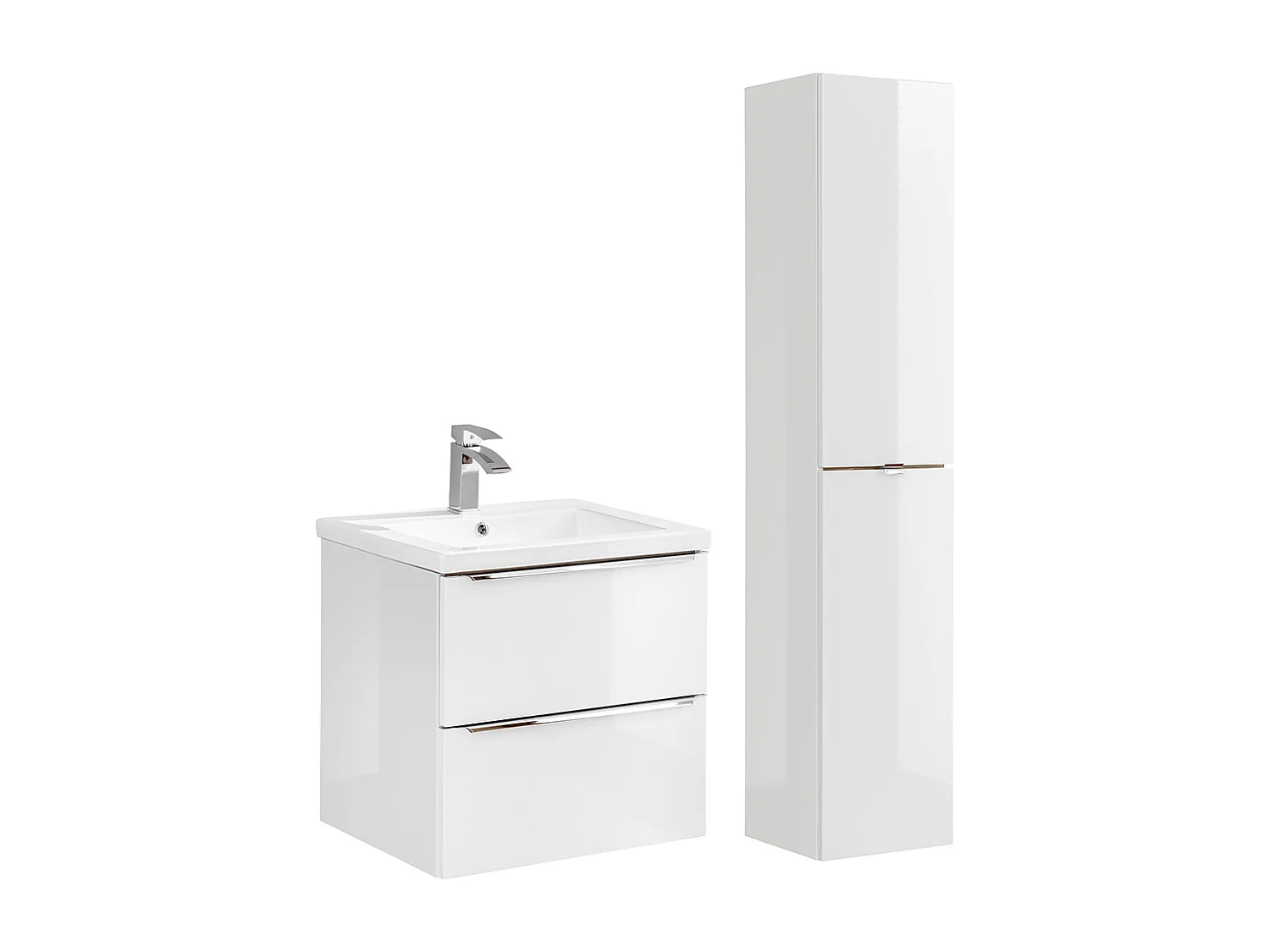 Ensemble meuble simple vasque encastrée 60cm et colonne April Blanc