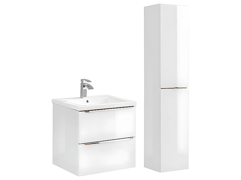 Conjunto de mueble lavabo individual encastrable de 60cm y columna April Blanco