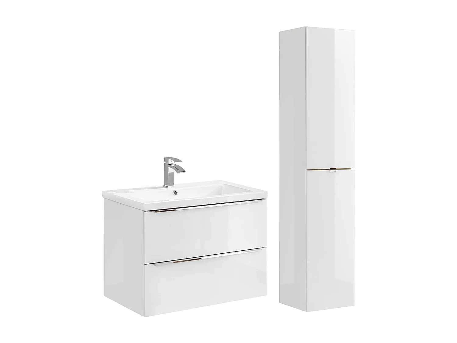 Ensemble meuble simple vasque encastrée 80cm et colonne April Blanc