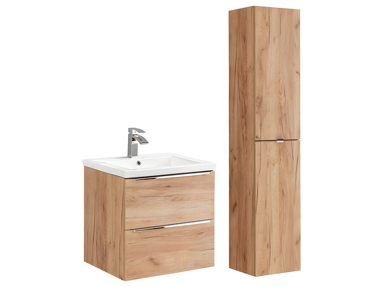 Ensemble meuble simple vasque encastrée 60cm et colonne April Bois