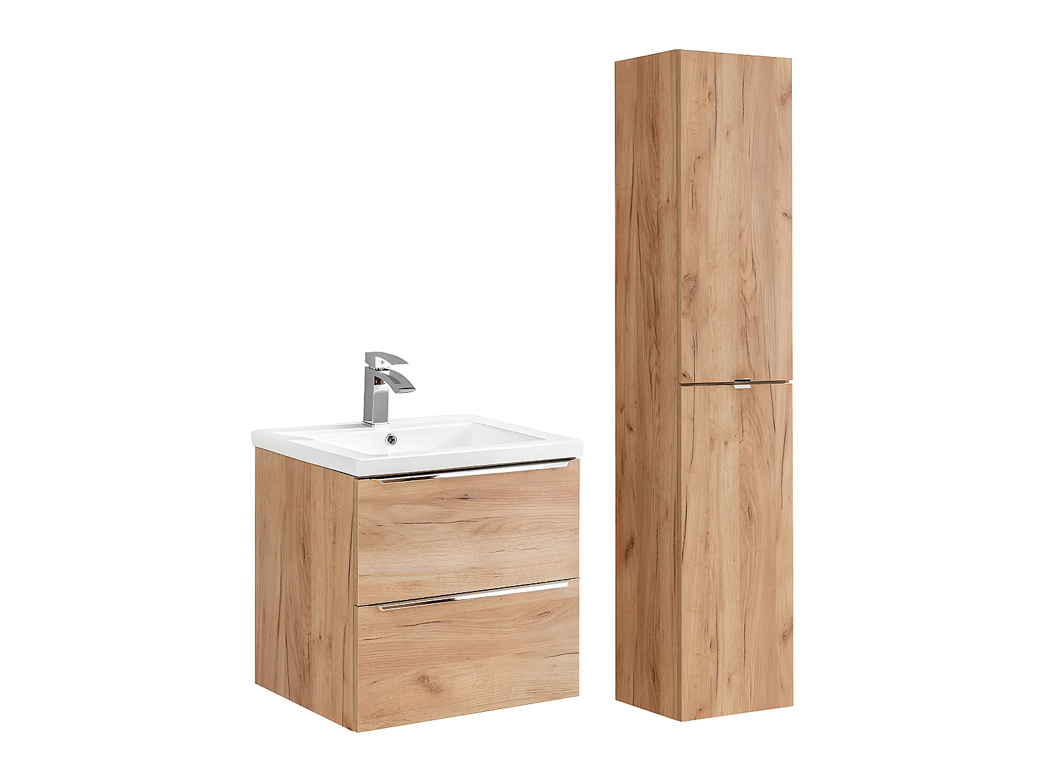 Ensemble meuble simple vasque encastrée 60cm et colonne April Bois