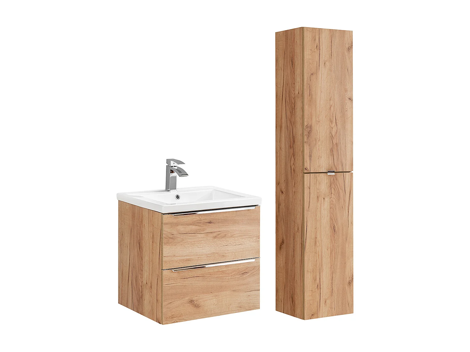 Ensemble meuble simple vasque encastrée 60cm et colonne April Bois