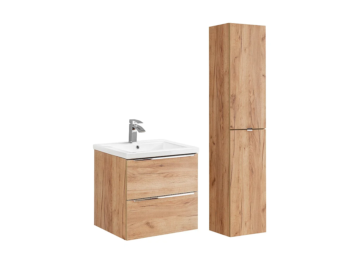 Ensemble meuble simple vasque encastrée 60cm et colonne April Bois