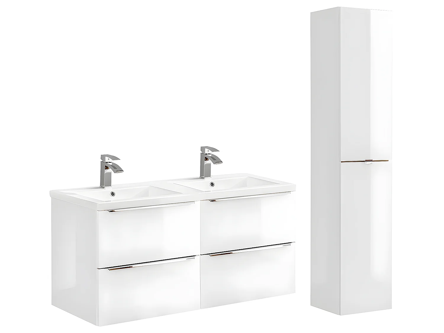 Ensemble meuble double vasque encastrée 120cm et colonne April Blanc