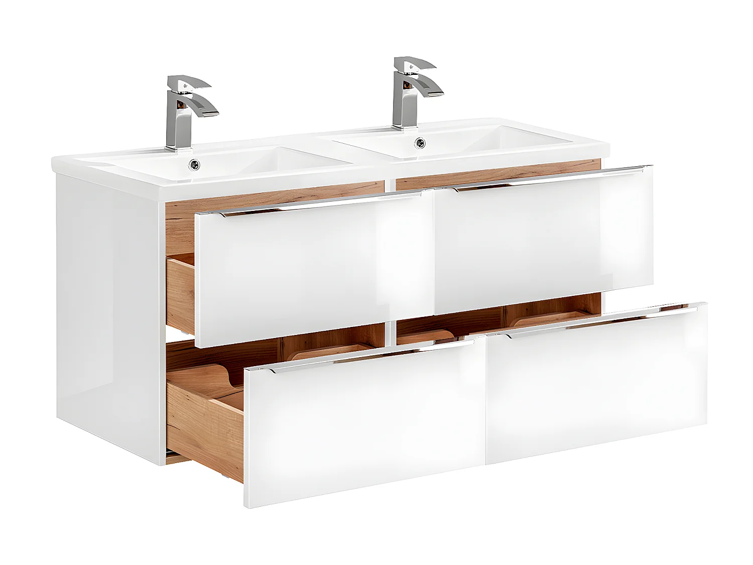 Ensemble meuble double vasque encastrée 120cm et colonne April Blanc