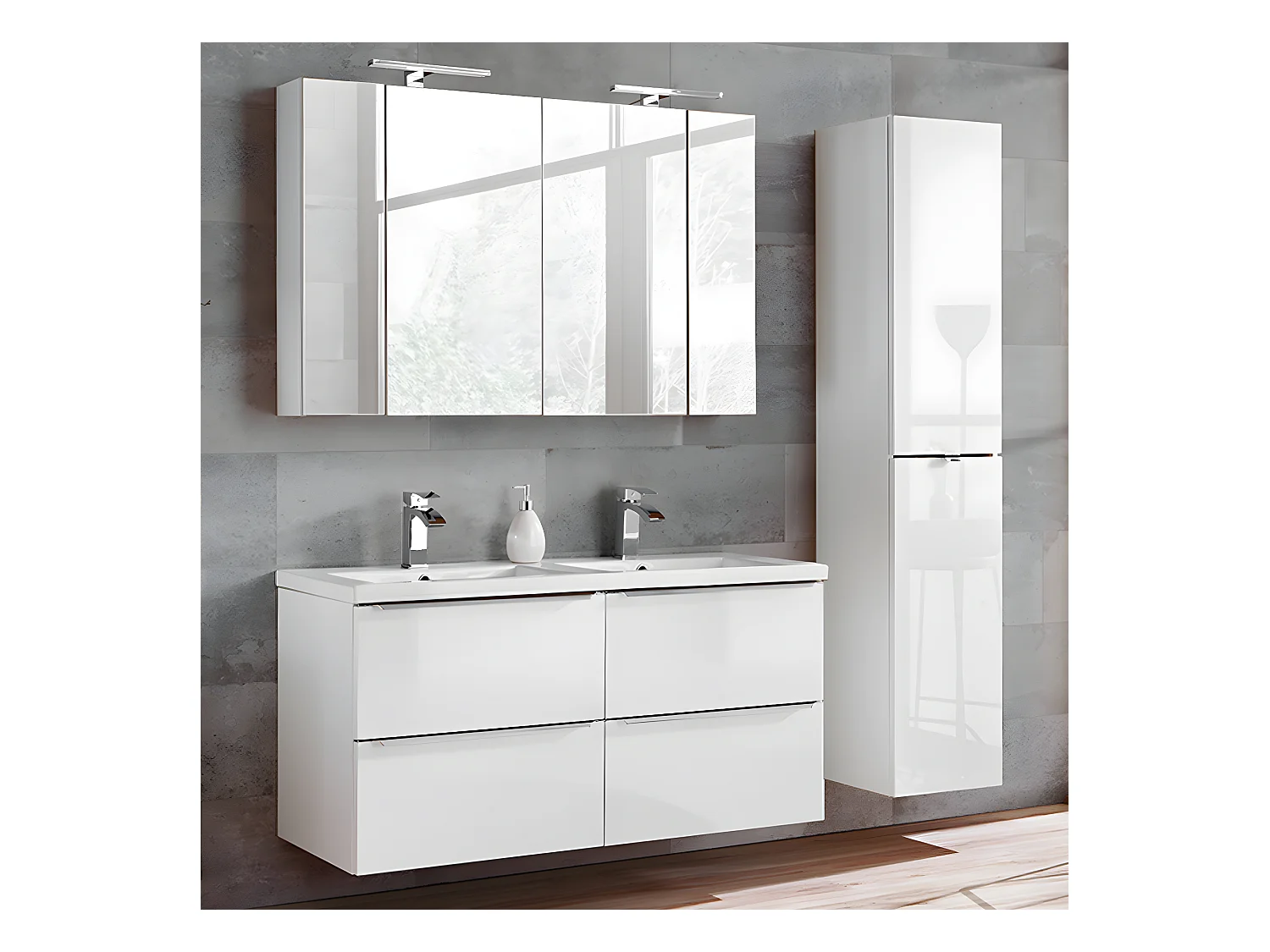 Conjunto mueble lavabo doble encastrado 120cm y columna April Blanco