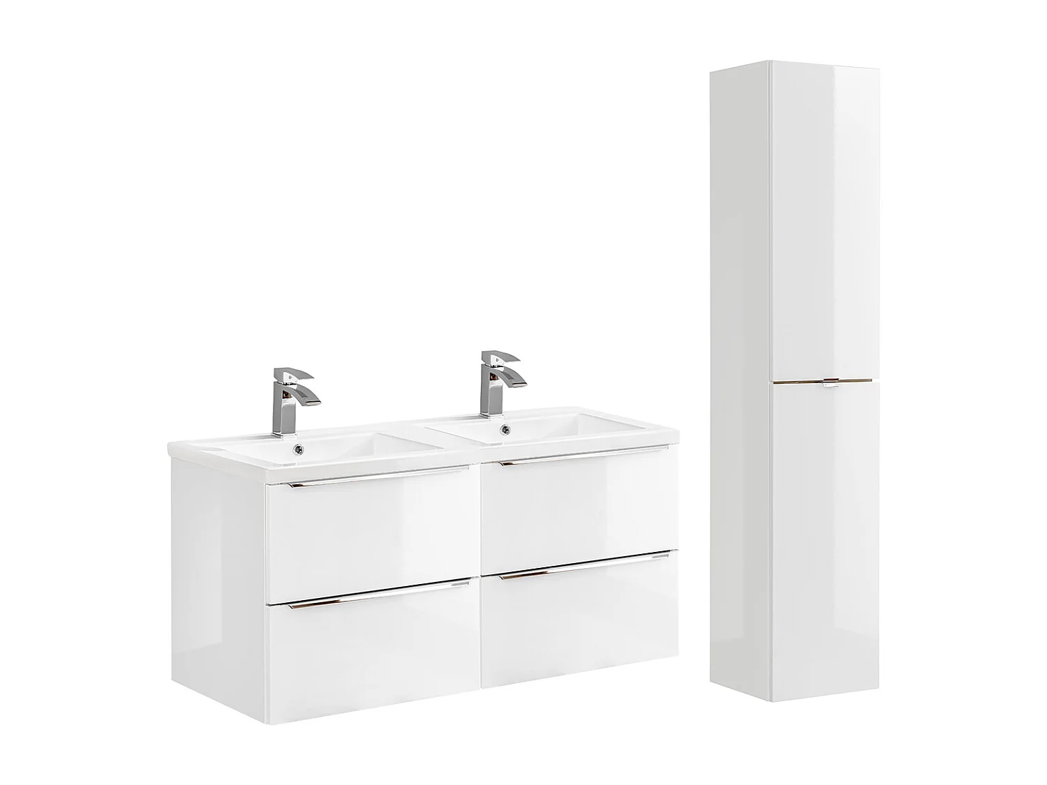 Ensemble meuble double vasque encastrée 120cm et colonne April Blanc