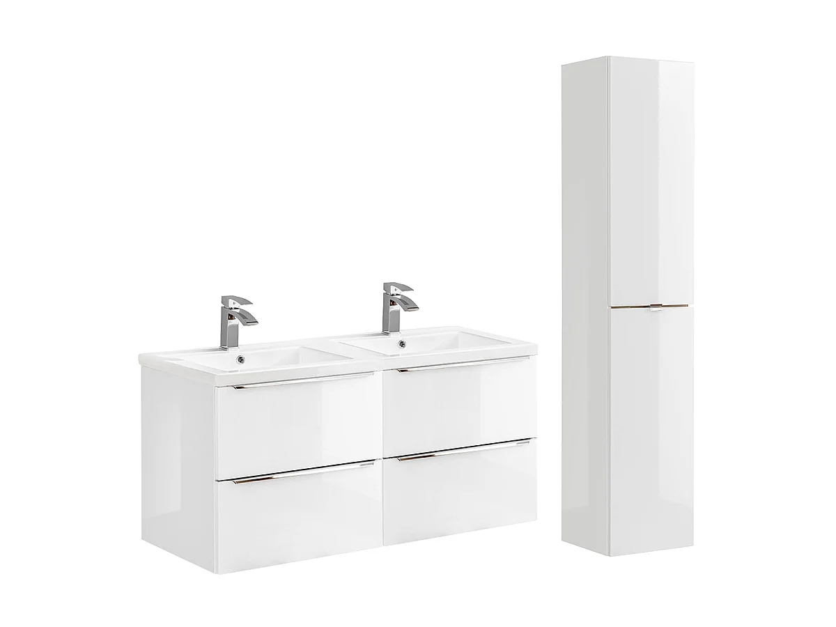 Ensemble meuble double vasque encastrée 120cm et colonne April Blanc