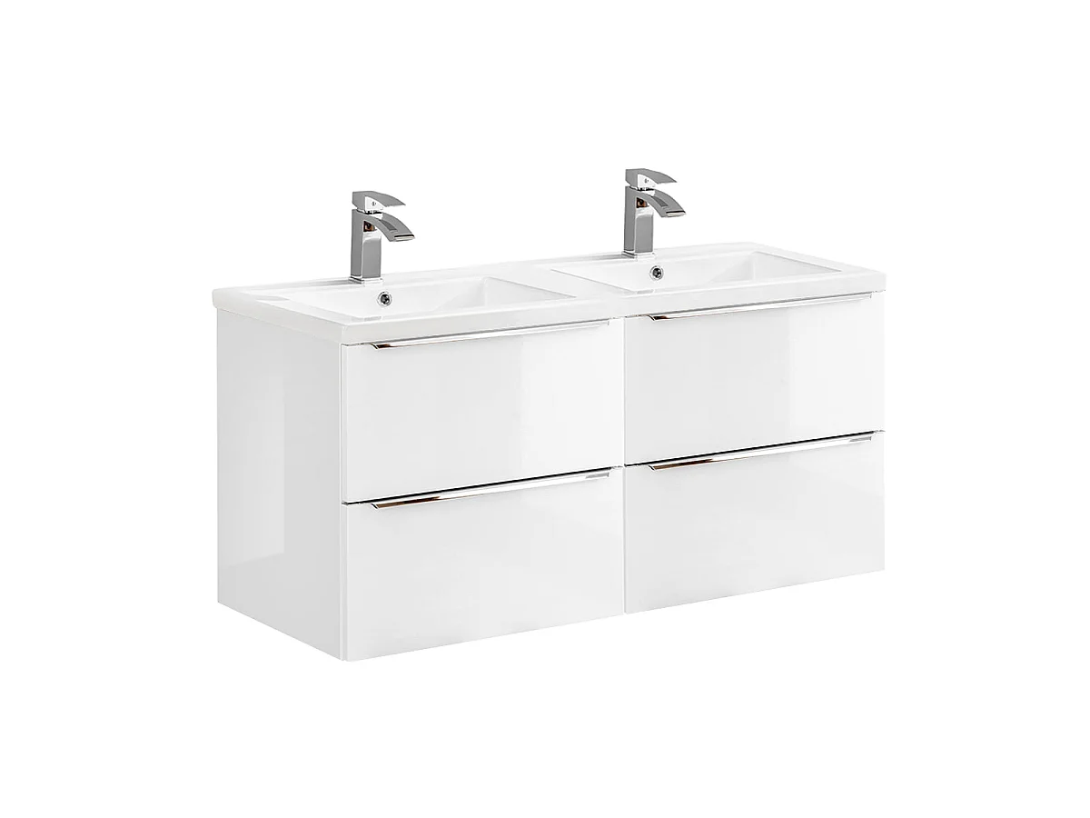 Ensemble meuble double vasque encastrée 120cm et colonne April Blanc