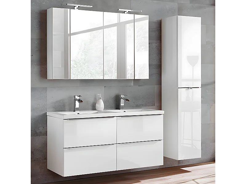 Conjunto mueble lavabo doble encastrado 120cm y columna April Blanco