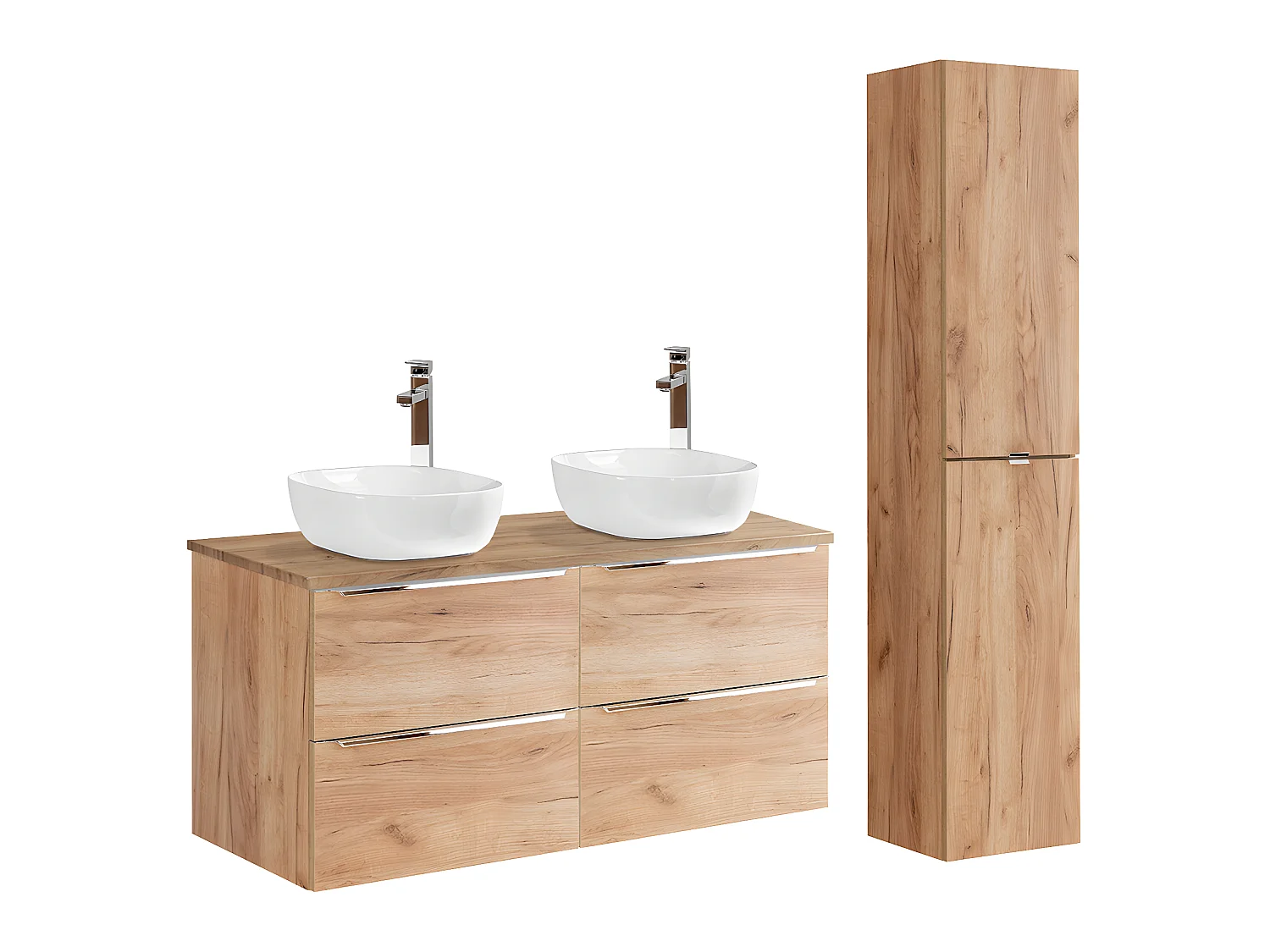 Ensemble meuble double vasque 120cm et colonne April Bois