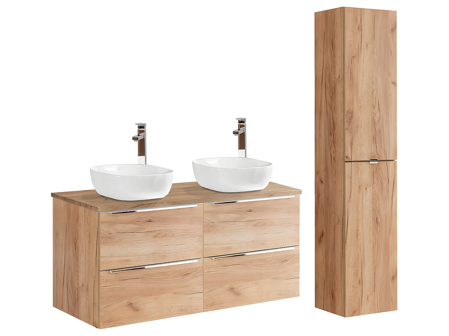 Ensemble meuble double vasque 120cm et colonne April Bois