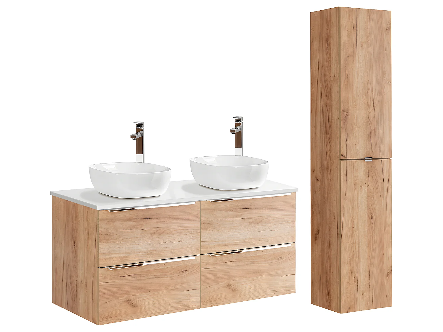 Ensemble meuble double vasque 120cm et colonne April Bois et Blanc